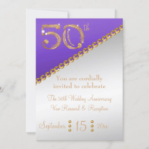 50e Jubileum elegant goudbruin & Paarse Invi Kaart