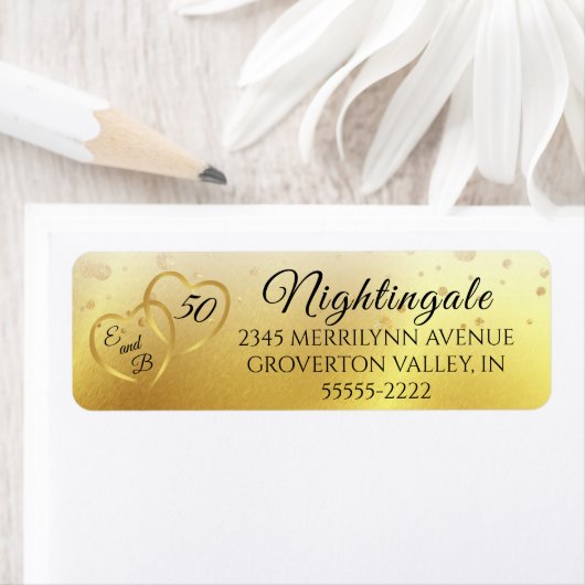 50e Jubileum Elegant Hearts Monogram Gold Etiket (Insitu)