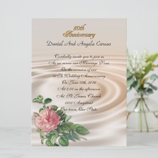 50e Jubileum feestuitnodiging roos Kaart (Staand voorkant)