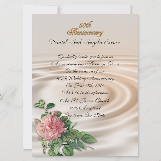 50e Jubileum feestuitnodiging roos Kaart (Voorkant)