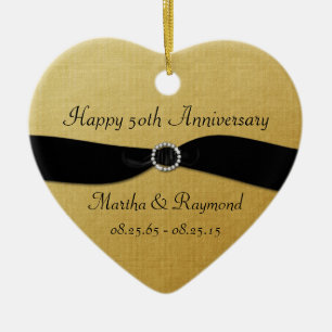 50e Jubileum Foto Gold Black Ribbon Diamonds Keramisch Ornament