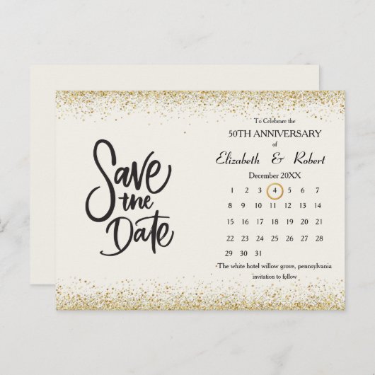 50e Jubileum Glitter Bruiloft De Datumkalender Aankondigingskaart (Voorkant / Achterkant)