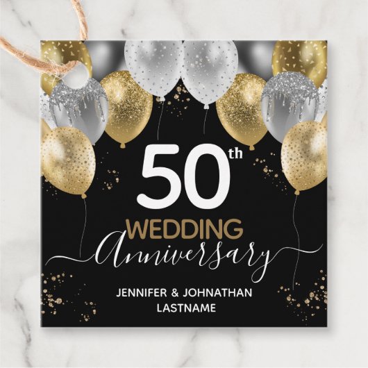 50e Jubileum Gold-ballonnen Bedankjes Labels (Voorkant)