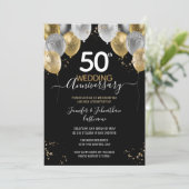 50e Jubileum Gold Balloons Uitnodigingen (Staand voorkant)