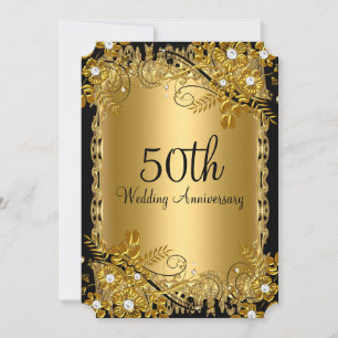50e Jubileum Gold Black Diamond Floral Swirl Kaart