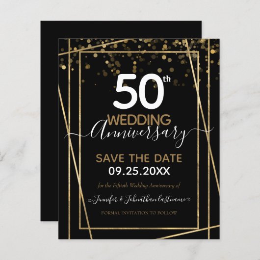 50e Jubileum Gold Border Save the Date Budget (Voorkant / Achterkant)