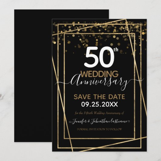 50e Jubileum Gold Border Save the Date Kaart (Voorkant / Achterkant)