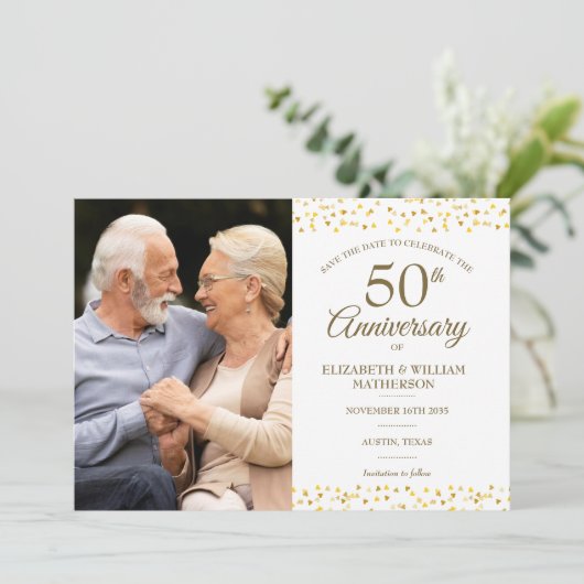 50e Jubileum Gold Hearts 2 Foto Opslaan datum Aankondiging (Staand voorkant)