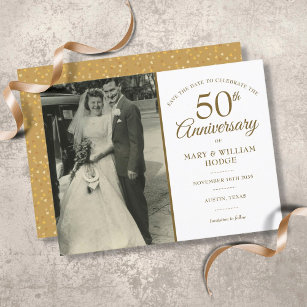 50e Jubileum Gold Wedding Photo Save the Date Aankondigingskaart