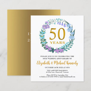 50e Jubileum Golden Floral Wreath Invitation