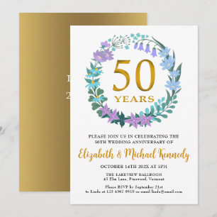 50e Jubileum Golden Floral Wreath Kaart