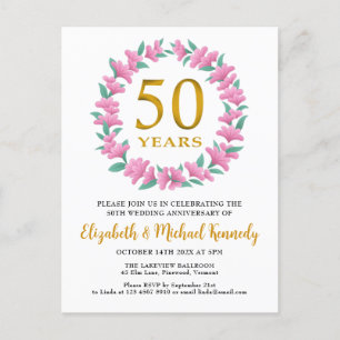50e Jubileum Golden Floral Wreath Uitnodiging Briefkaart