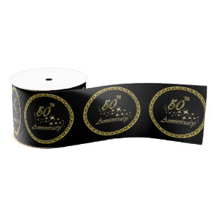 50e Jubileum gouden en zwarte feestdag Grosgrain Lint
