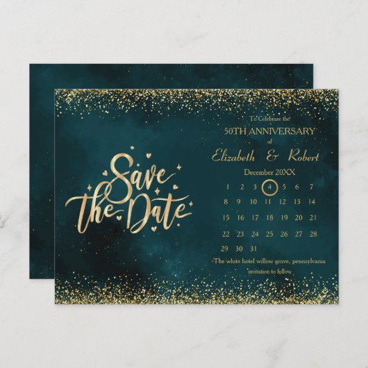 50e Jubileum Groene Bruiloft De Datumkalender Aankondigingskaart (Voorkant / Achterkant)