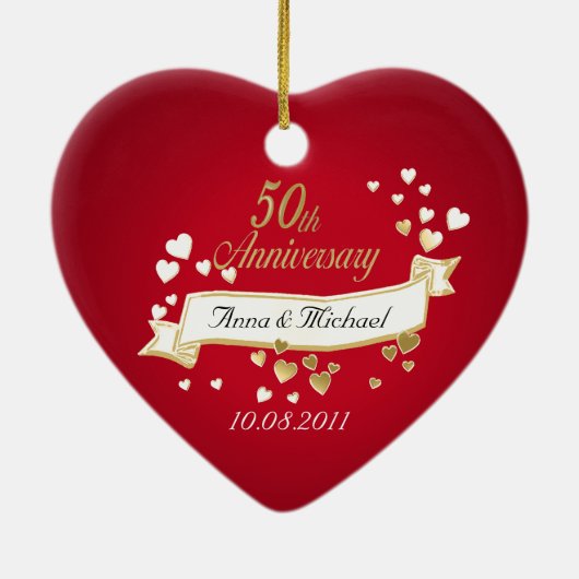 50e Jubileum Hart Foto Keepsake Keramisch Ornament (Achterkant)