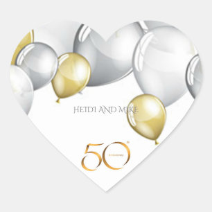 50e Jubileum hart stickers / gepersonaliseerde nam