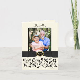 50e Jubileum Ivory Black Floral Hartelijk dank Bedankkaart