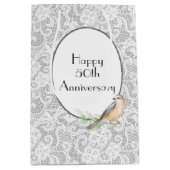 50e Jubileum kant op Silver Medium Gift Bag Medium Cadeauzakje (Voorkant)