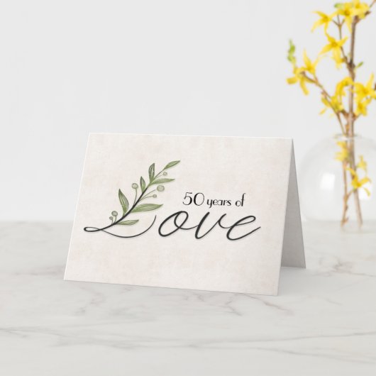 50e Jubileum Love Font met Leaves Kaart (Gele Bloem)