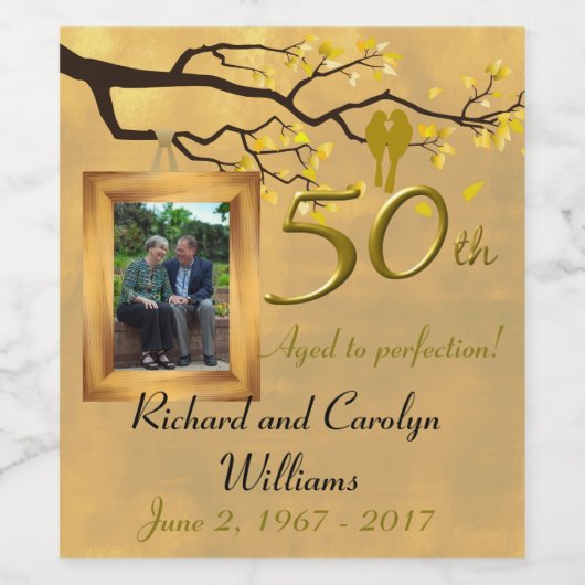 50e Jubileum Lovebirds Keepsake Wijn Etiket (Enkel label)