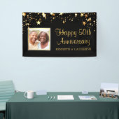 50e Jubileum Modern Black Gold Stars Foto Spandoek (Beurs)
