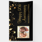 50e Jubileum Modern Black Gold Stars Foto Spandoek (Verticaal)