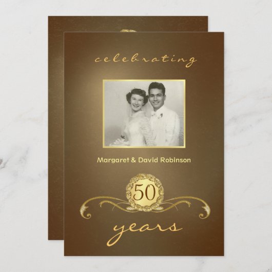 50e Jubileum partijuitnodiging - goud Kaart (Voorkant / Achterkant)