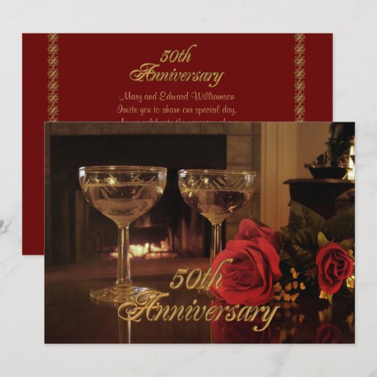 50e Jubileum Party Uitnodiging rozen wijn (Voorkant / Achterkant)