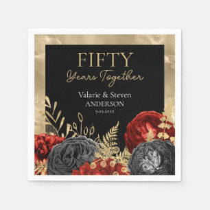 50e Jubileum Red Black Gold Floral Servet
