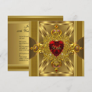 50e Jubileum Red Jeweled Heart Gold Kaart
