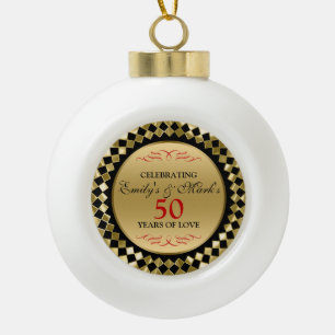 50e Jubileum - Rode gouden diamanten zwemmen Keramische Bal Ornament