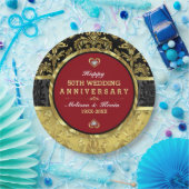 50e Jubileum Rood goud en zwart Papieren Bordje (Feest)