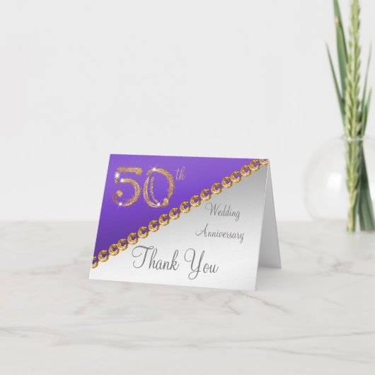 50e Jubileum Silver & Gold, Paars Hartelijk dank Bedankkaart (Voorkant)