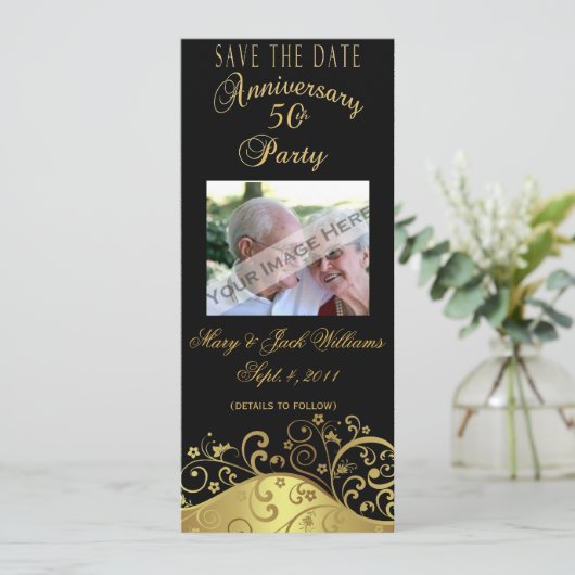 50e Jubileum Sla de datumkaart/uitnodiging op Save The Date (Staand voorkant)