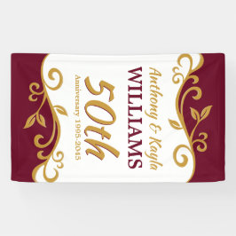 50e Jubileum van het huwelijk Burgundy Gold Vlouri Spandoek