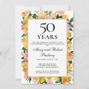 50e Jubileum van het huwelijk Gele roze Floral Kaart