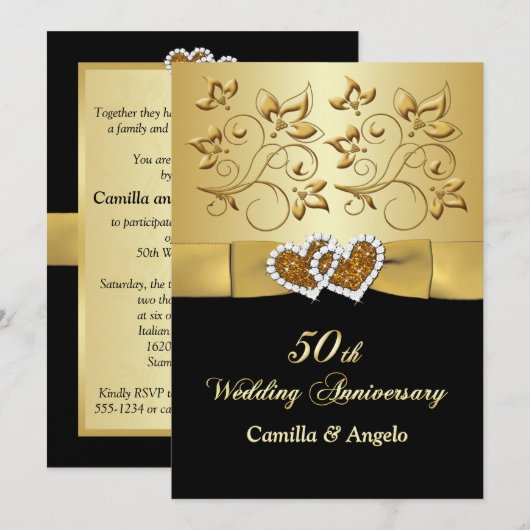 50e Jubileum verenigd Hearts Wedding Invite 2 Kaart (Voorkant / Achterkant)