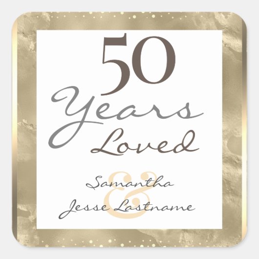 50e Jubileum voor bruiloft Elegant Gold Vierkante Sticker (Voorkant)
