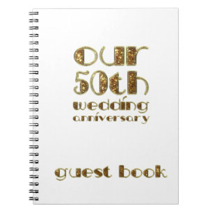 50e Jubileum voor bruiloft Gastboek Gold White Notitieboek