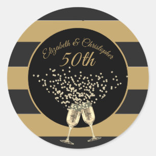 50e Jubileum voor bruiloft Gold Black Stripe Elega Ronde Sticker