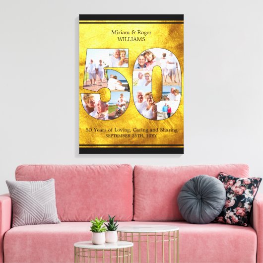 50e Jubileum voor bruiloft, goudpenseelfoto Canvas Afdruk (Insitu (Woonkamer))