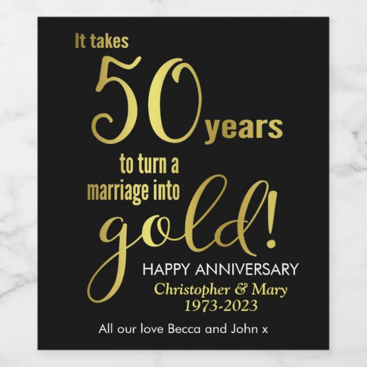 50e Jubileum voor bruiloft Wijn Etiket (Enkel label)