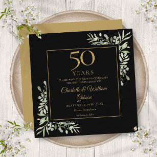50e Jubileum voor bruiloft - Zwarte gouden plein Save The Date