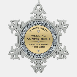 50e Jubileum voor gouden en witte diamanten Tin Sneeuwvlok Ornament