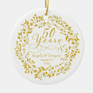 50e Jubileum voor weddenschappen Gold Wreath Heart Keramisch Ornament