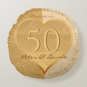50e Jubileum voor weddenschappen Golden Heart Meda Rond Kussen