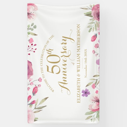 50e Jubileum Waterverf Rozen Welkom Spandoek (Verticaal)