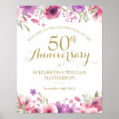 50e Jubileum Waterverf Rozen Welkomstteken Poster (Voorkant)