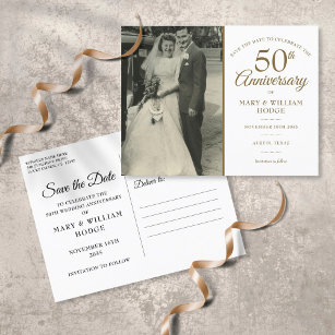 50e Jubileum Wedding Photo Save the Date Aankondigingskaart