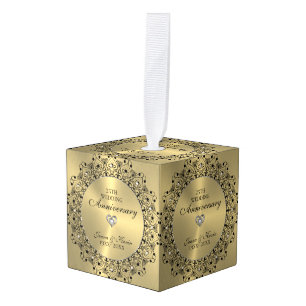 50e Jubileum zwart Mandala op goud Kubus Ornament